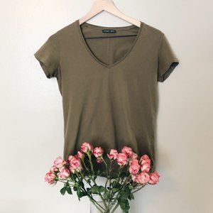 Zara Olive Hi-Lo V-Neck Tee